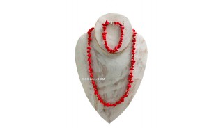 Stone Necklace Red Coral Set Bracelet Made in Bali
